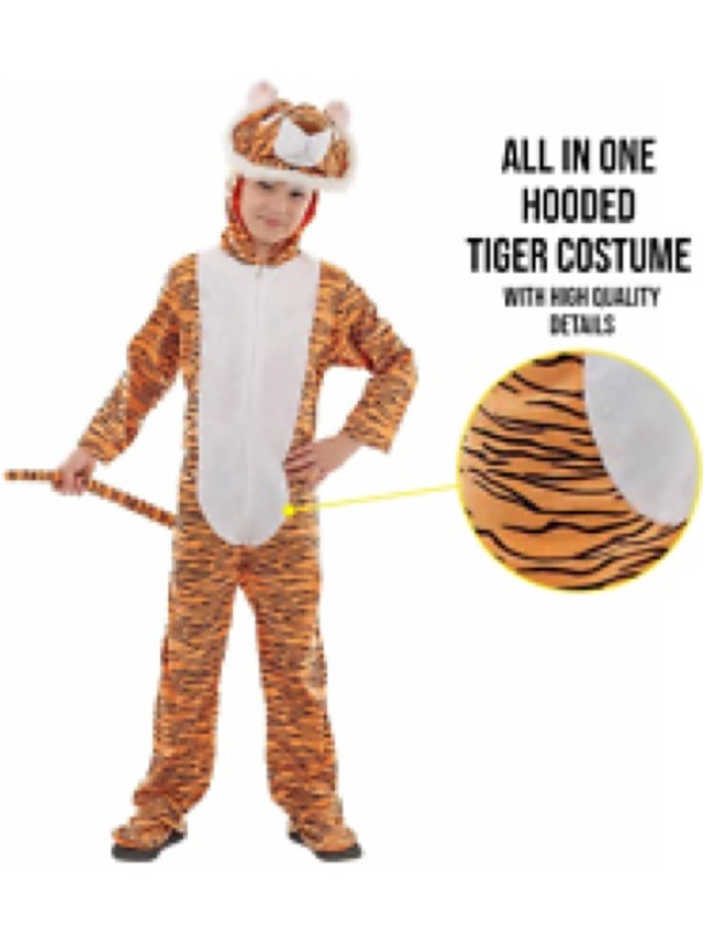 Kids Orange Tiger Hooded One-Piece Costume